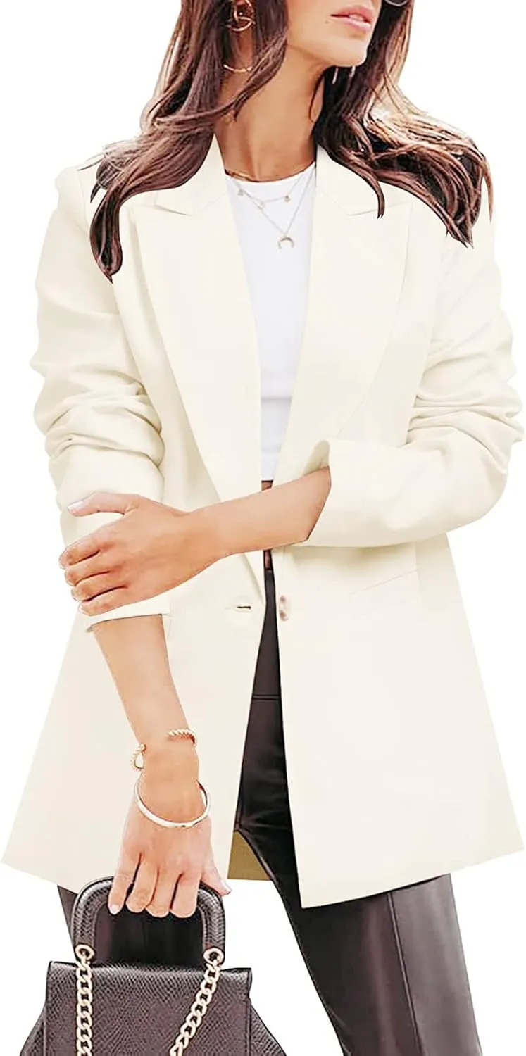 Womens Casual Bussiness Blazer Loose Long Sleeve Spring Summer Jackets Open Front Lapel Work Office Blazers Tops