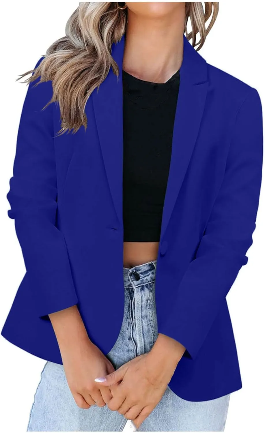 Womens Casual Dressy Blazer Jackets Long Sleeve Button Lapel Collar Cardigan Formal Business Work Office Suit Coat