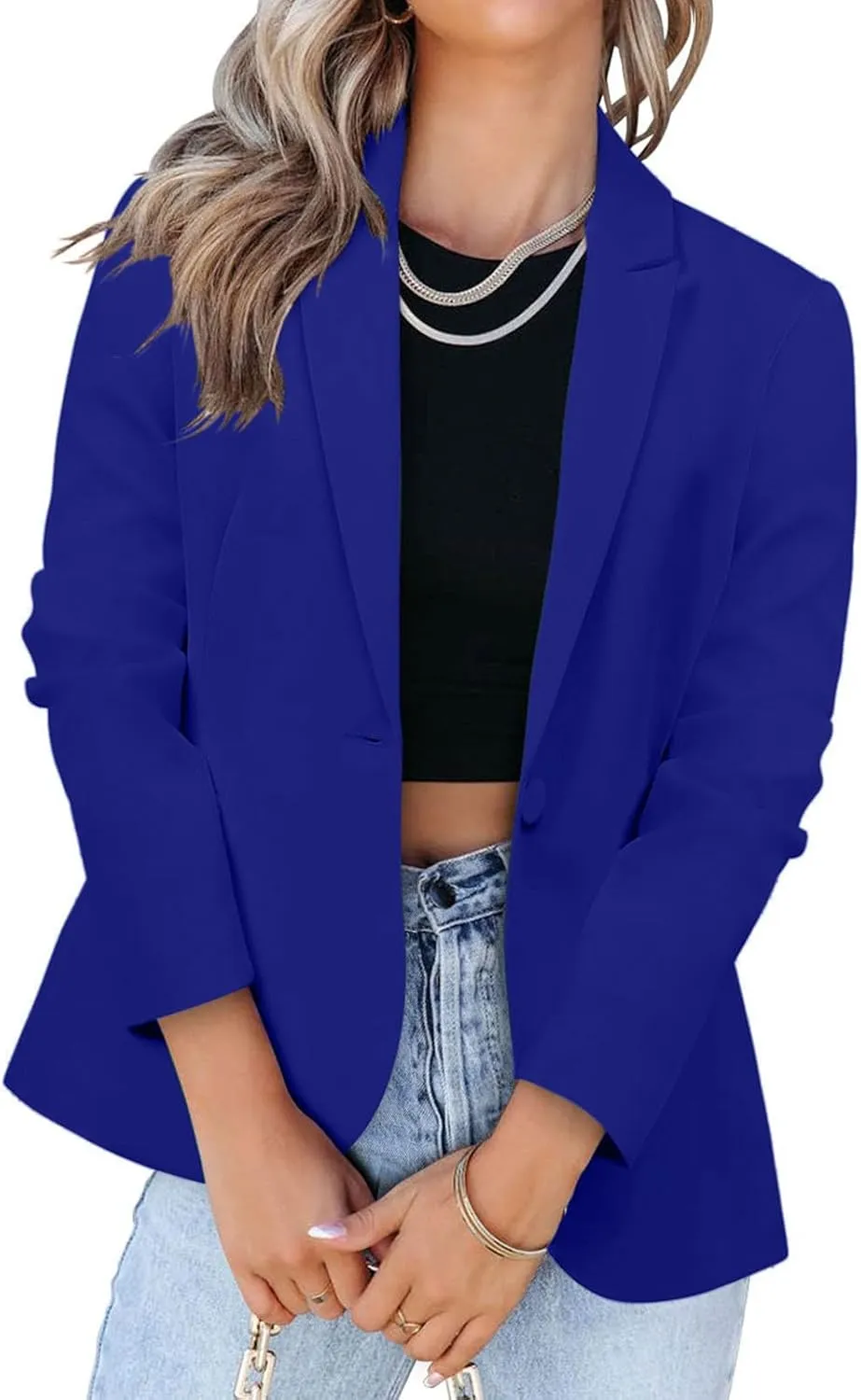 Womens Casual Dressy Blazer Jackets Long Sleeve Button Lapel Collar Cardigan Formal Business Work Office Suit Coat