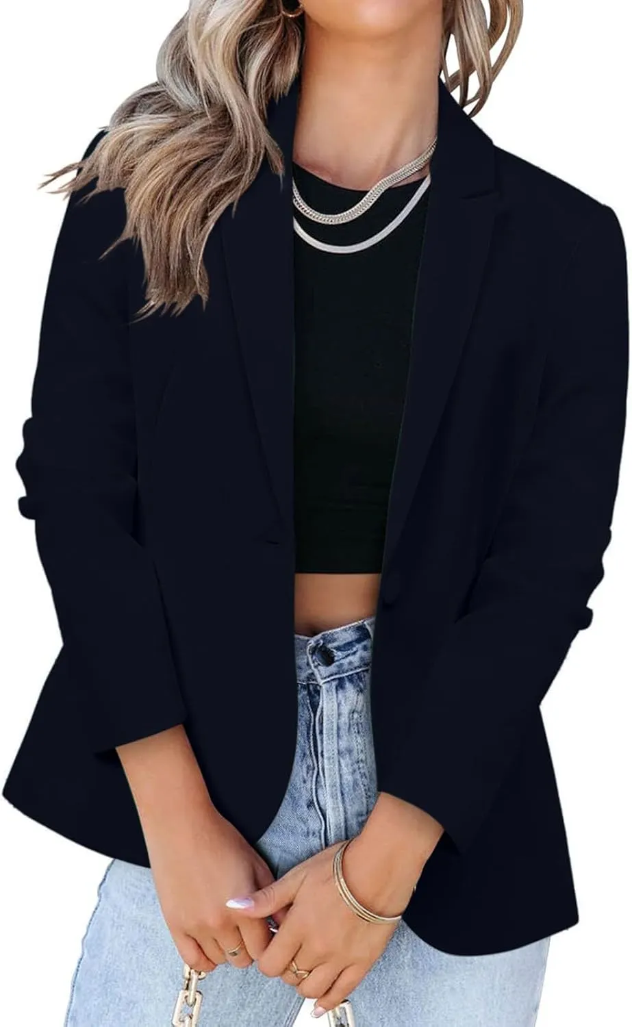 Womens Casual Dressy Blazer Jackets Long Sleeve Button Lapel Collar Cardigan Formal Business Work Office Suit Coat