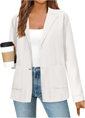 Womens Casual Lightweight Blazers Loose Long Sleeve Lapel Suit Jackets Open Front Button Cardigans with Pockets 2024