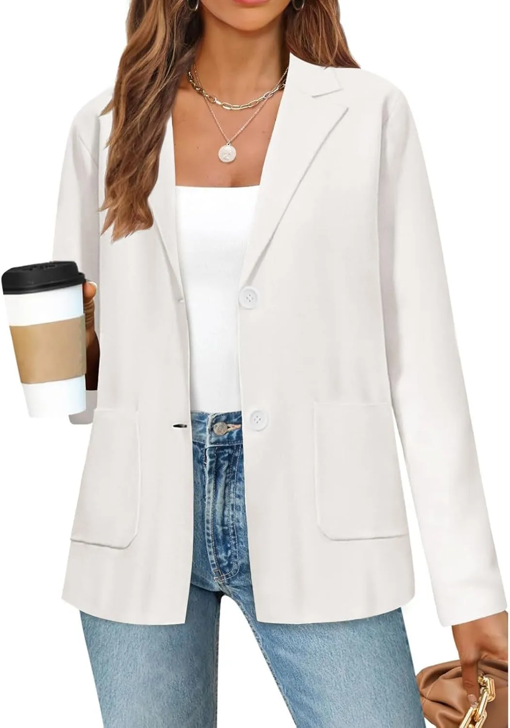 Womens Casual Lightweight Blazers Loose Long Sleeve Lapel Suit Jackets Open Front Button Cardigans with Pockets 2024