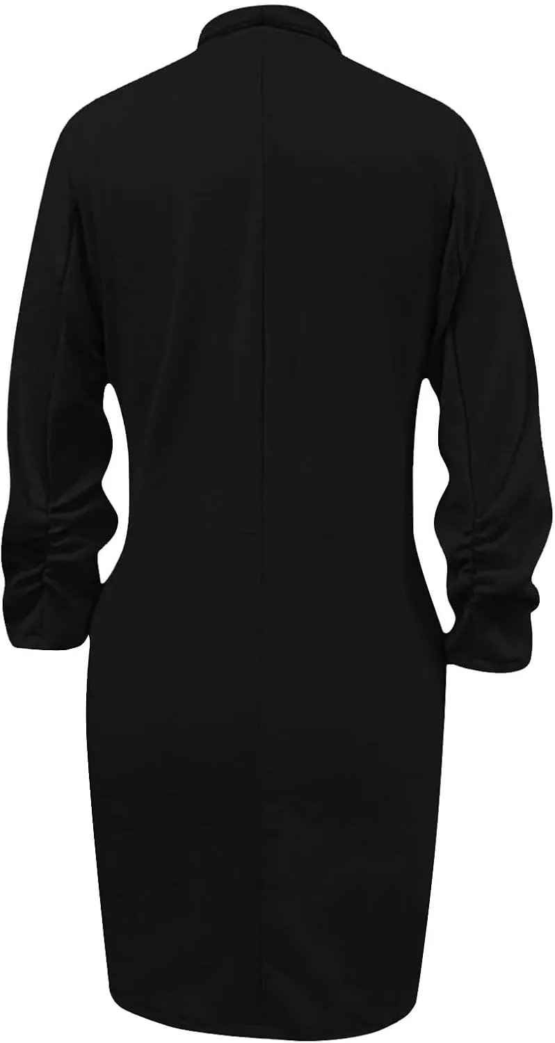 Women's Casual Long Blazers Trendy Ruched 3/4 Sleeve Lapel Jackets Open Front Long Sleeve Work Office Suit Jackets