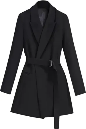 Womens Dressy Blazer Dress Casual Elegant Long Sleeve Lapel Formal Work Office Long Suit Strappy Belt Coat Jackets