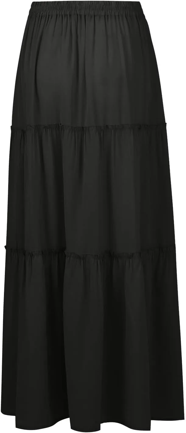 Women's Floral Print Midi Skirts 2025 Summer Aline Elastic High Waist Pleated Flowy Long Skirt Pockets Cute Skirts