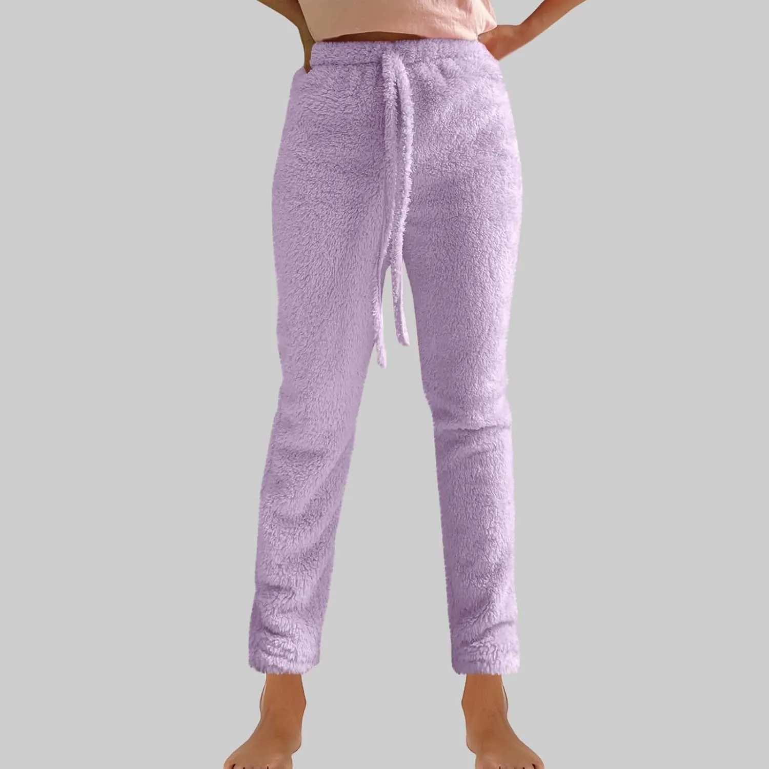 Women's Fuzzy Outfits 4 Piece Sherpa Cardigan Crop Tank Tops Shorts and Wide Legs Pants Lounge Sets