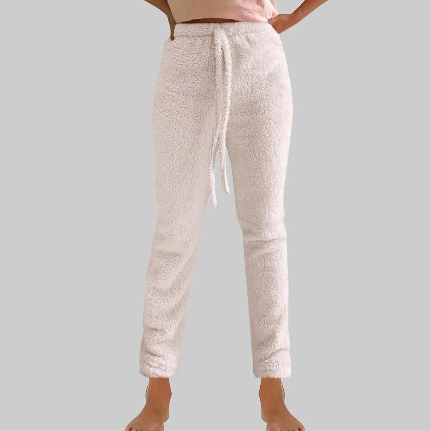 Women's Fuzzy Outfits 4 Piece Sherpa Cardigan Crop Tank Tops Shorts and Wide Legs Pants Lounge Sets