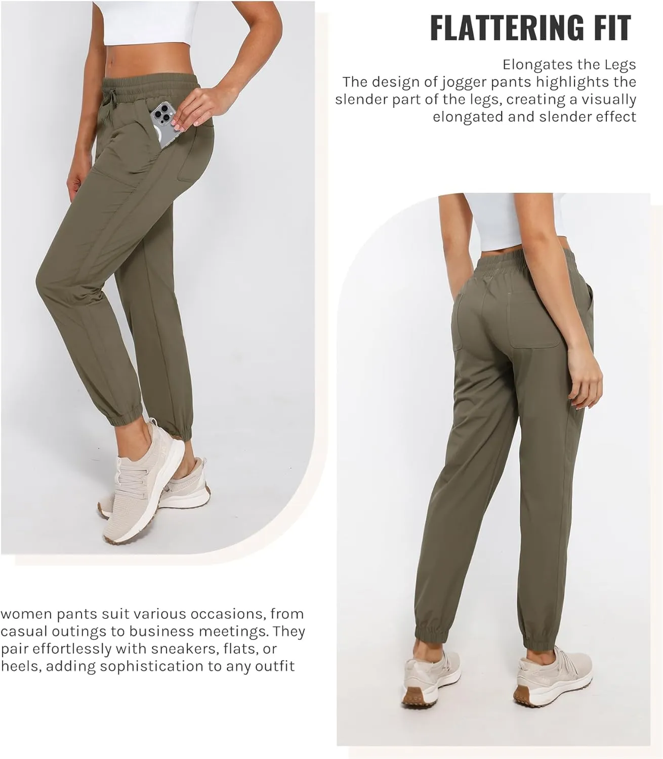 Womens Golf Pants Quick Dry Ultra Light Stretch Pockets Soft Workout Pants for Travel with Inside Drawstrings
