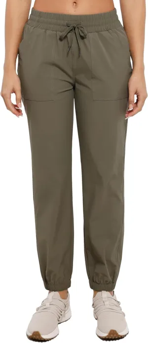 Womens Golf Pants Quick Dry Ultra Light Stretch Pockets Soft Workout Pants for Travel with Inside Drawstrings