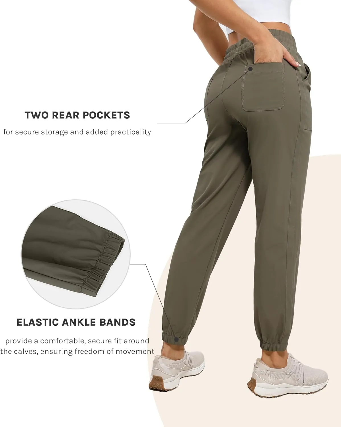 Womens Golf Pants Quick Dry Ultra Light Stretch Pockets Soft Workout Pants for Travel with Inside Drawstrings