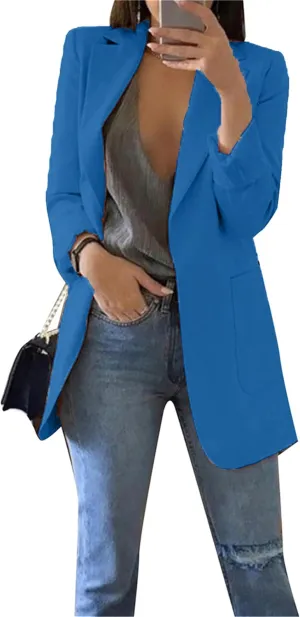 Womens Lapel Open Front Blazer Jackets Fall Long Sleeve Casual Work Office Blazers Jacket Suit