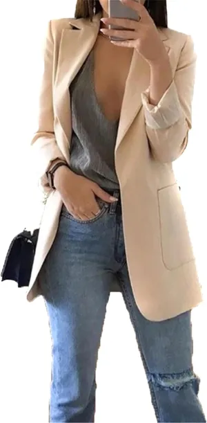 Womens Lapel Open Front Blazer Jackets Fall Long Sleeve Casual Work Office Blazers Jacket Suit