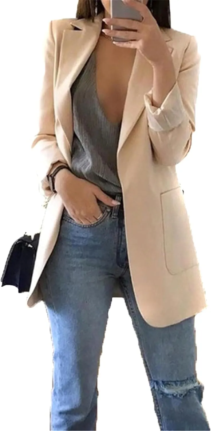 Womens Lapel Open Front Blazer Jackets Fall Long Sleeve Casual Work Office Blazers Jacket Suit