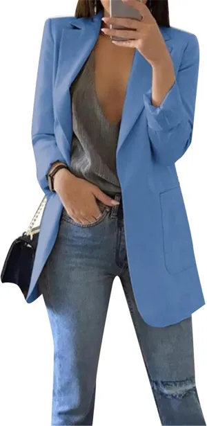 Womens Lapel Open Front Blazer Jackets Fall Long Sleeve Casual Work Office Blazers Jacket Suit