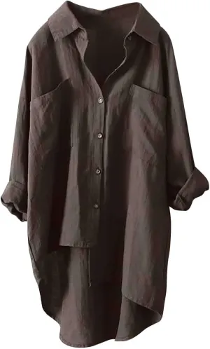 Womens Linen Button Down Shirts Linen Blouse Womens Button Down Shirts Pockets Tops Collared for