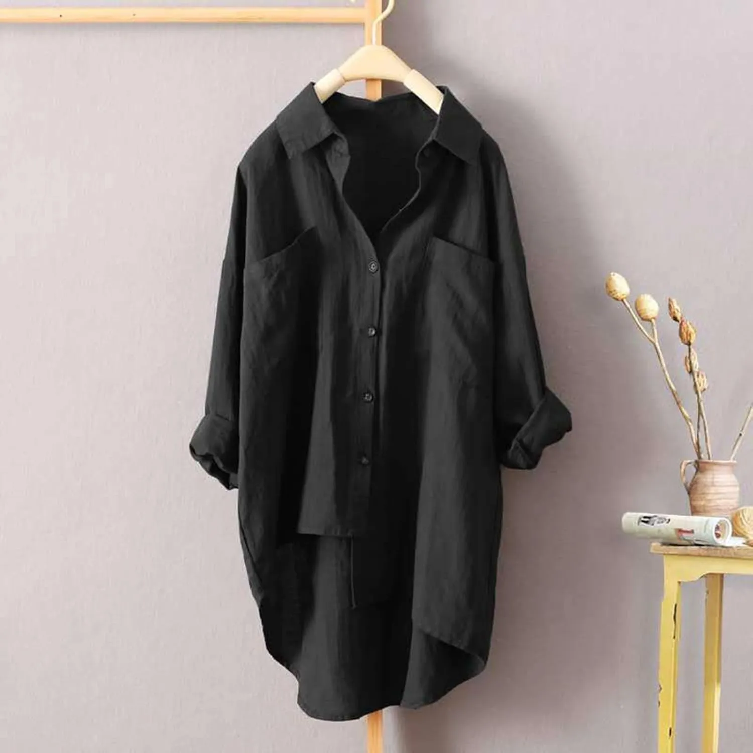 Womens Linen Button Down Shirts Linen Blouse Womens Button Down Shirts Pockets Tops Collared for