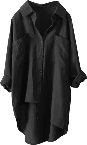 Womens Linen Button Down Shirts Linen Blouse Womens Button Down Shirts Pockets Tops Collared for