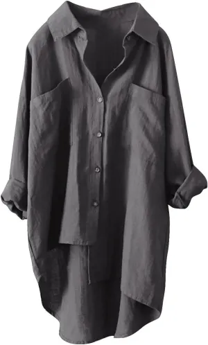 Womens Linen Button Down Shirts Linen Blouse Womens Button Down Shirts Pockets Tops Collared for