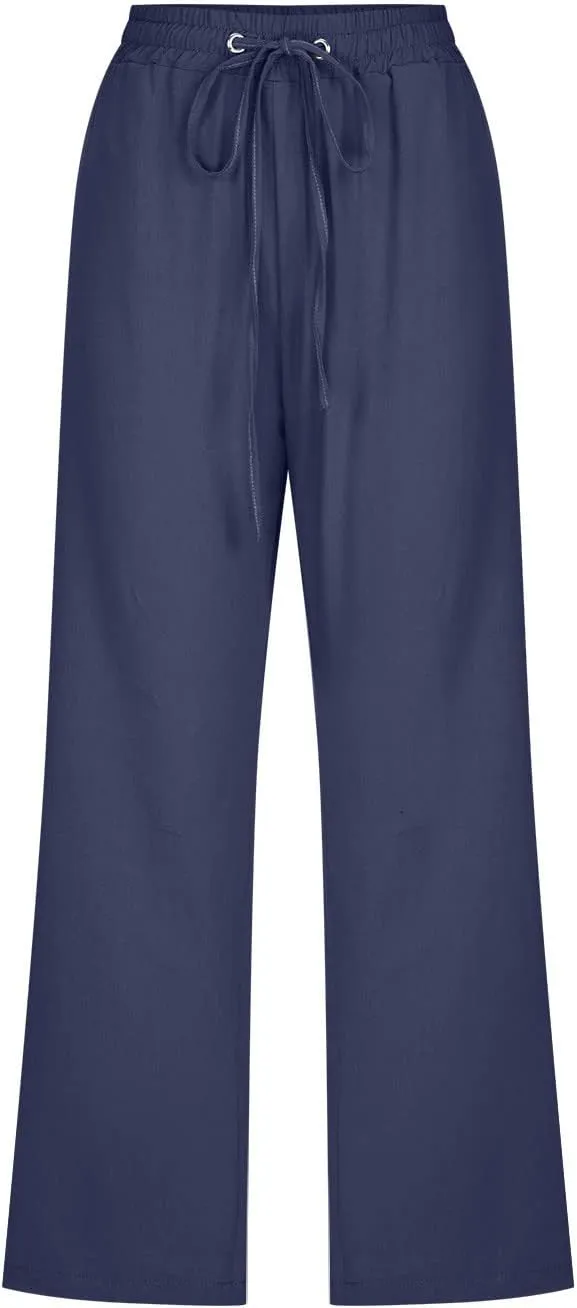 Women's Linen Capris Fashion Tapered Crop Pants Drawstring Elastic Waist Yoga Pants 2024 Casual Summer Pants