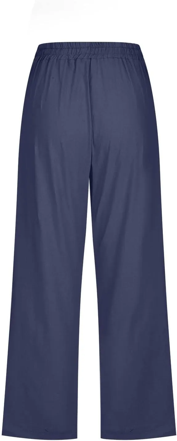 Women's Linen Capris Fashion Tapered Crop Pants Drawstring Elastic Waist Yoga Pants 2024 Casual Summer Pants