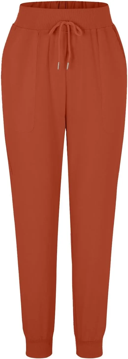 Womens Linen Tapered Pants Summer Lightweight Casual High Waisted Beach Pants Loose Drawstring Trousers with Pockets