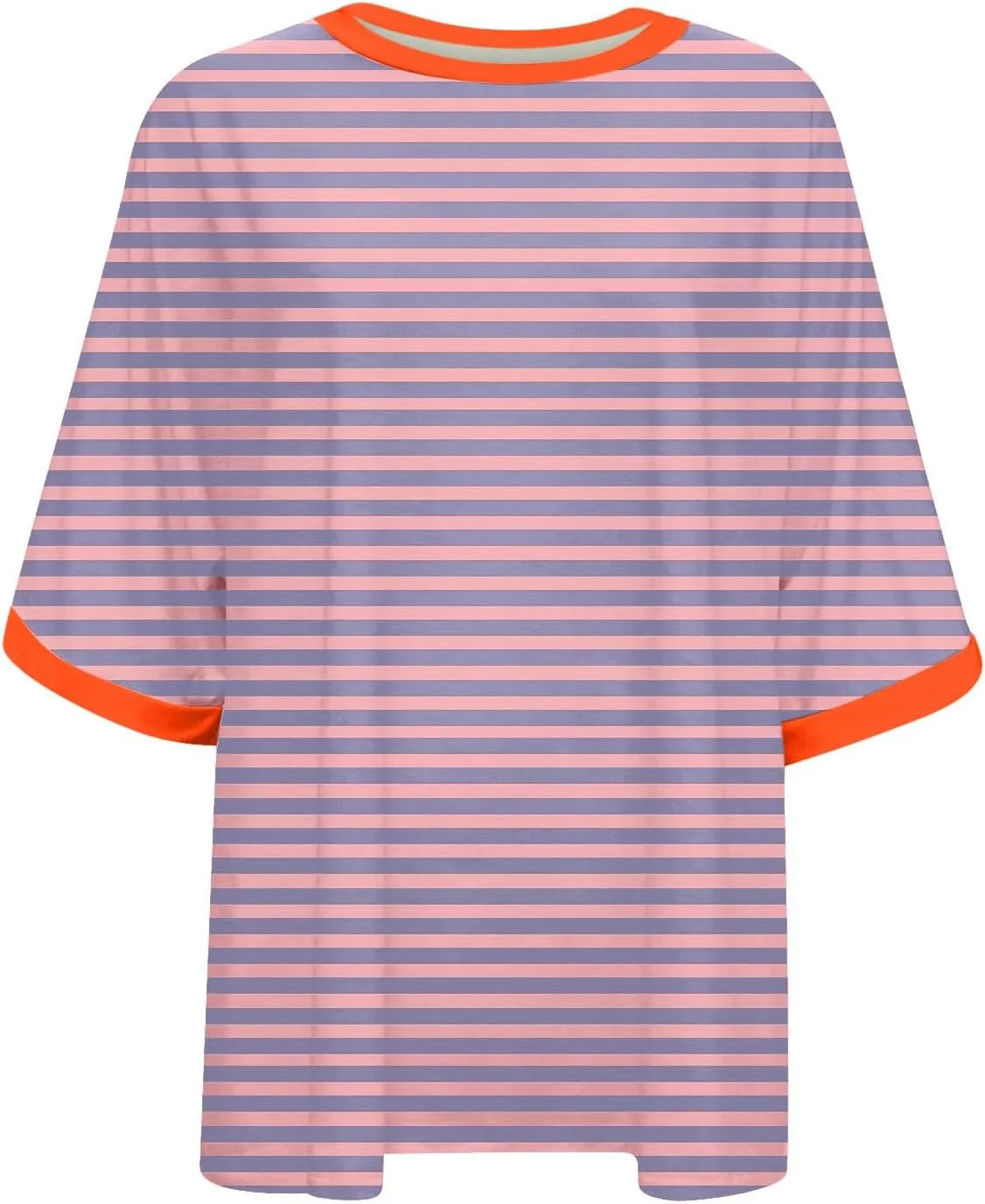 Womens Oversized T Shirts 2024 Casual Crewneck Short Half Sleeve Colorblock Striped Summer Tops