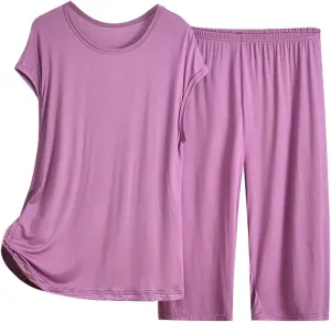 Womens Pajama Set 2 Piece Women's Casual Shorts Short Sleeve Print T-Shirt Sleepwear Nightwear Set Lounge Sets