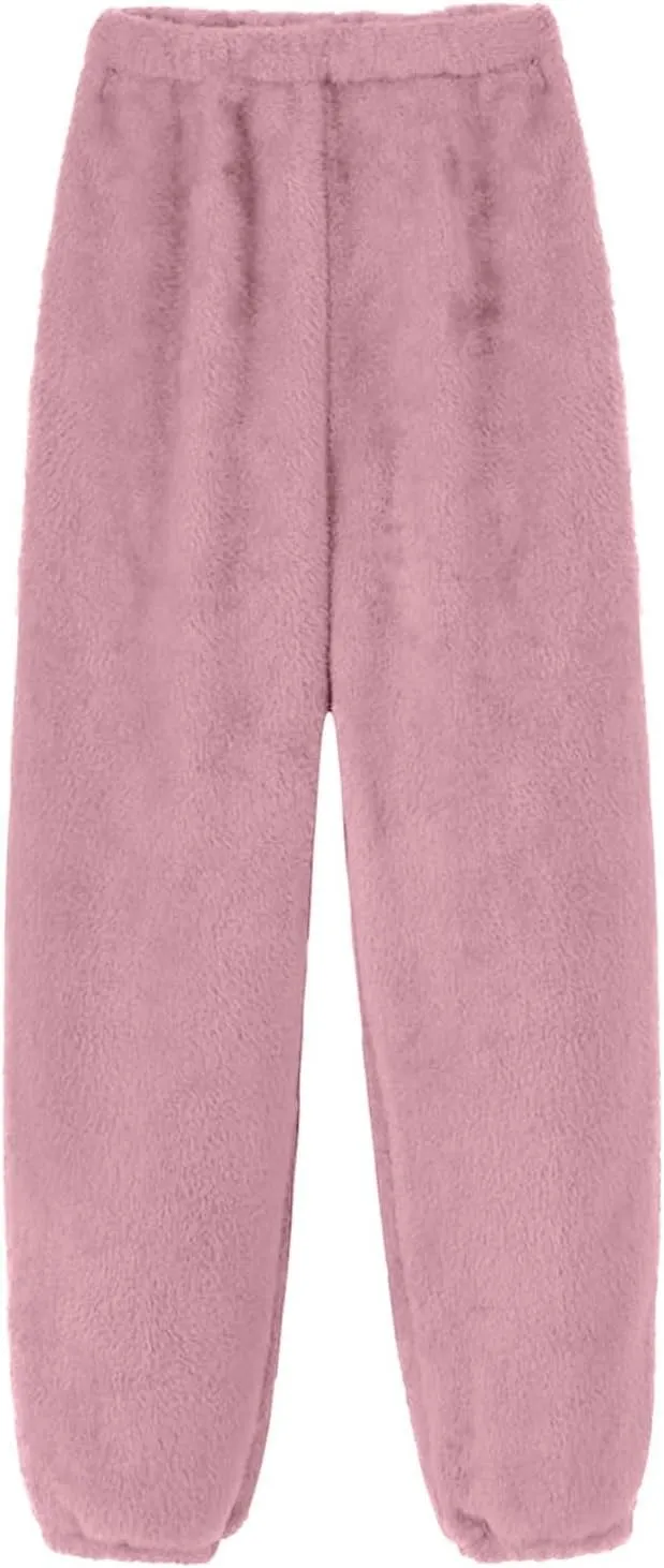 Womens Pj Pants Flannel Cute Fleece Casual Elastic Waist Plush Sleep Pj Pants Bottoms Comfy Pjs