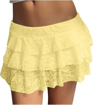 Womens Pleated Mini Skirt Sexy Lace Ruffle Low Rise Layered Skirt Y2k Pleated Flowy Short Underskirt Party Streetwear
