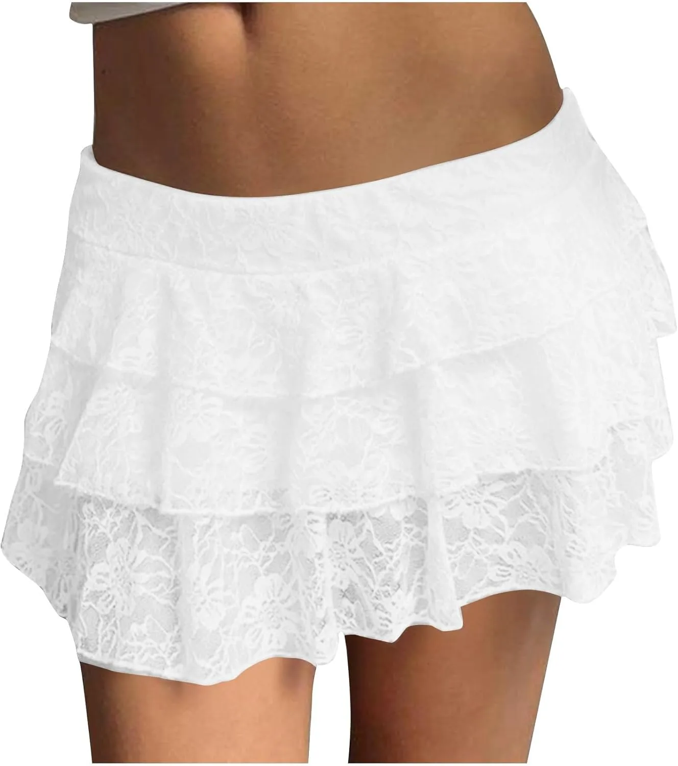 Womens Pleated Mini Skirt Sexy Lace Ruffle Low Rise Layered Skirt Y2k Pleated Flowy Short Underskirt Party Streetwear