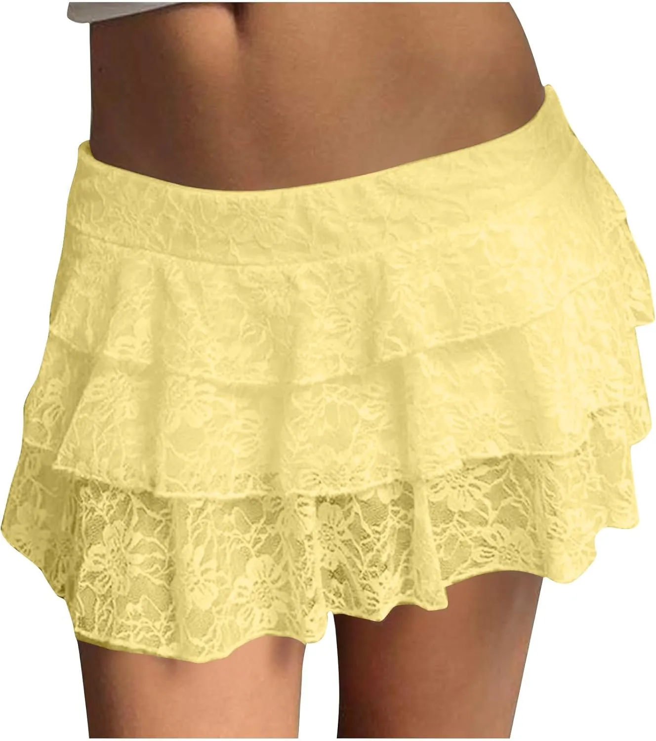 Womens Pleated Mini Skirt Sexy Lace Ruffle Low Rise Layered Skirt Y2k Pleated Flowy Short Underskirt Party Streetwear
