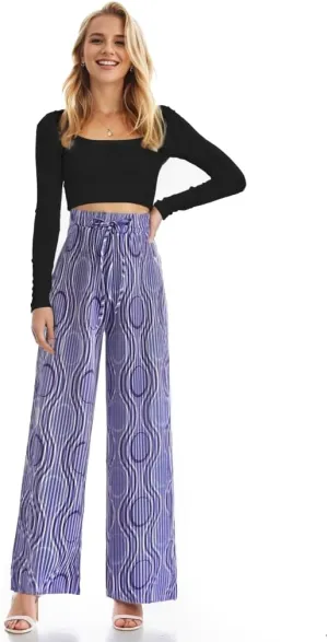 Women's Pleated Wide Leg Palazzo Pants Elastic Waist Loose Flowy Pants