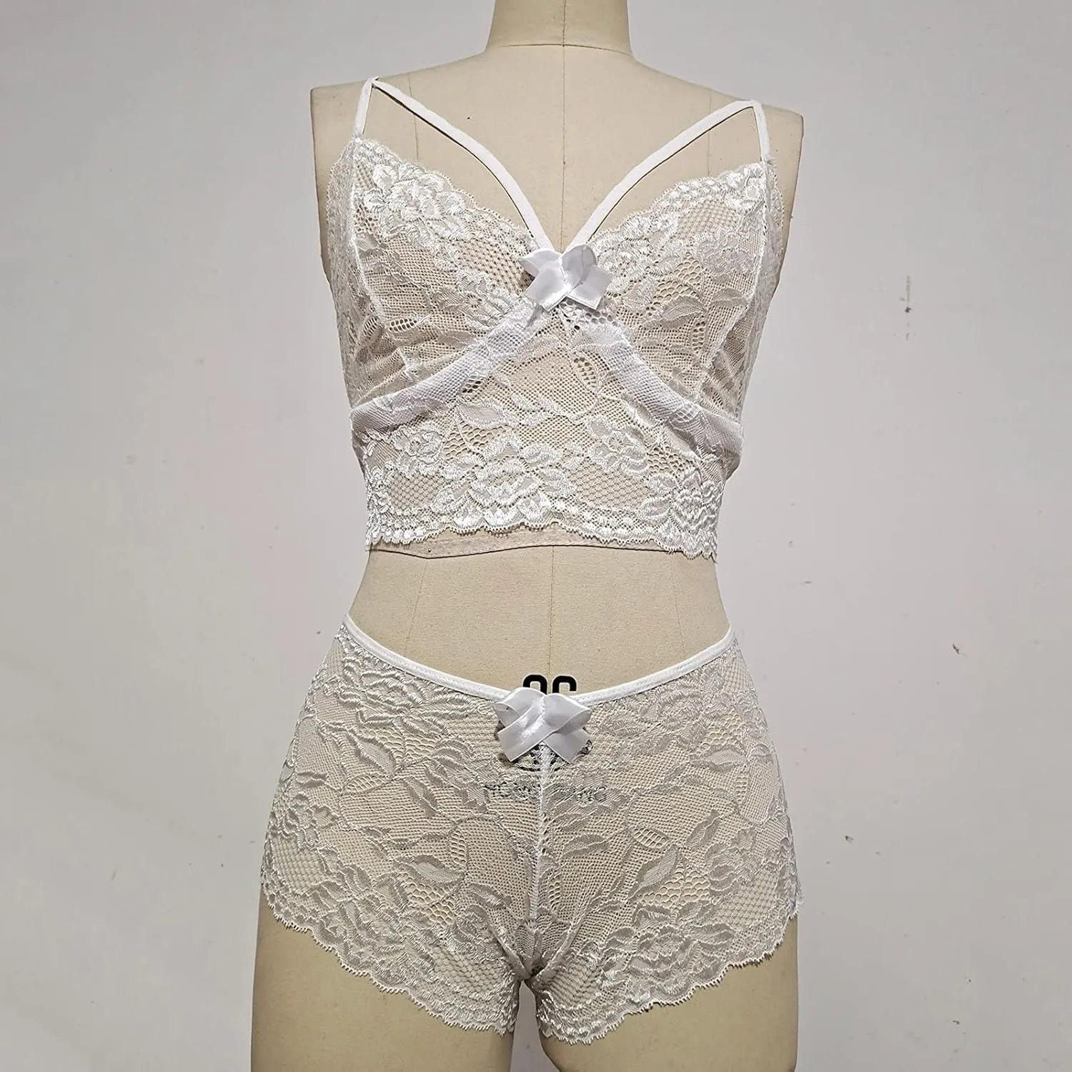 Womens Plus Size Two Piece Underwears Floral Print Lingerie Lace Bralettes Wireless Bras Thong Underwear Set