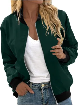 Womens Print Blazers Fashion Zip Up Solid Jacket Coat 2024 Fall Casual Crewneck Long Sleeve Cardigan Tops Work Suits