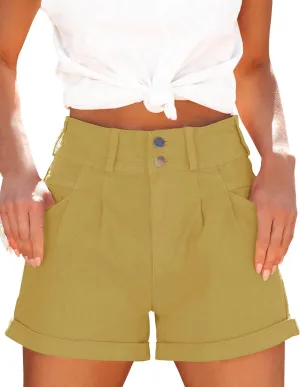 Womens Relaxed Fit Casual High Waist Pocketed Denim Shorts