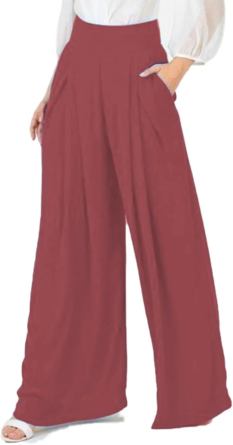 Women's Stretchy Wide Leg Palazzo Lounge Pants Casual Comfy High Waist Pajama Pants