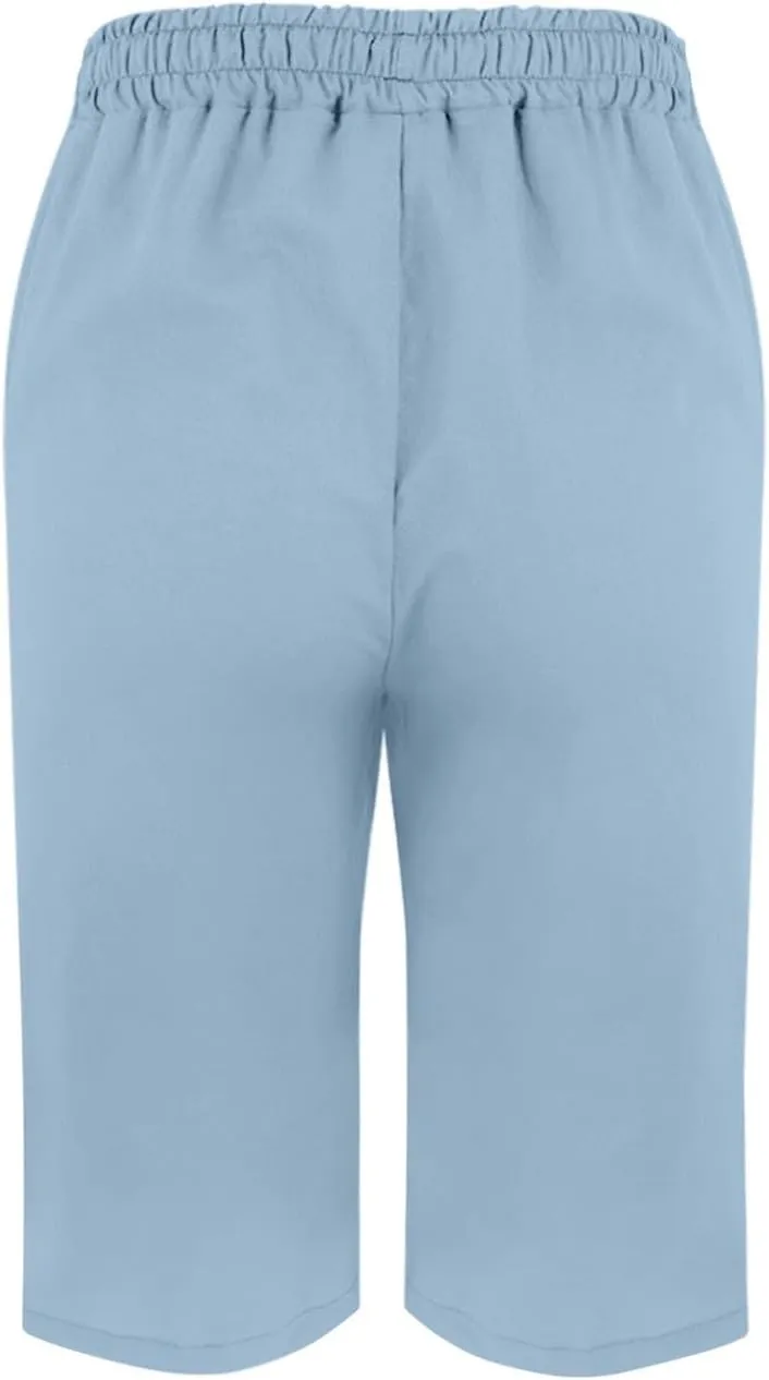 Womens Summer Bermuda Linen Shorts Knee Length Lightweight Loose Summer Casual Shorts with Pockets
