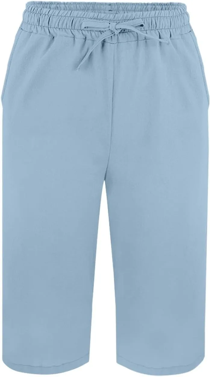 Womens Summer Bermuda Linen Shorts Knee Length Lightweight Loose Summer Casual Shorts with Pockets