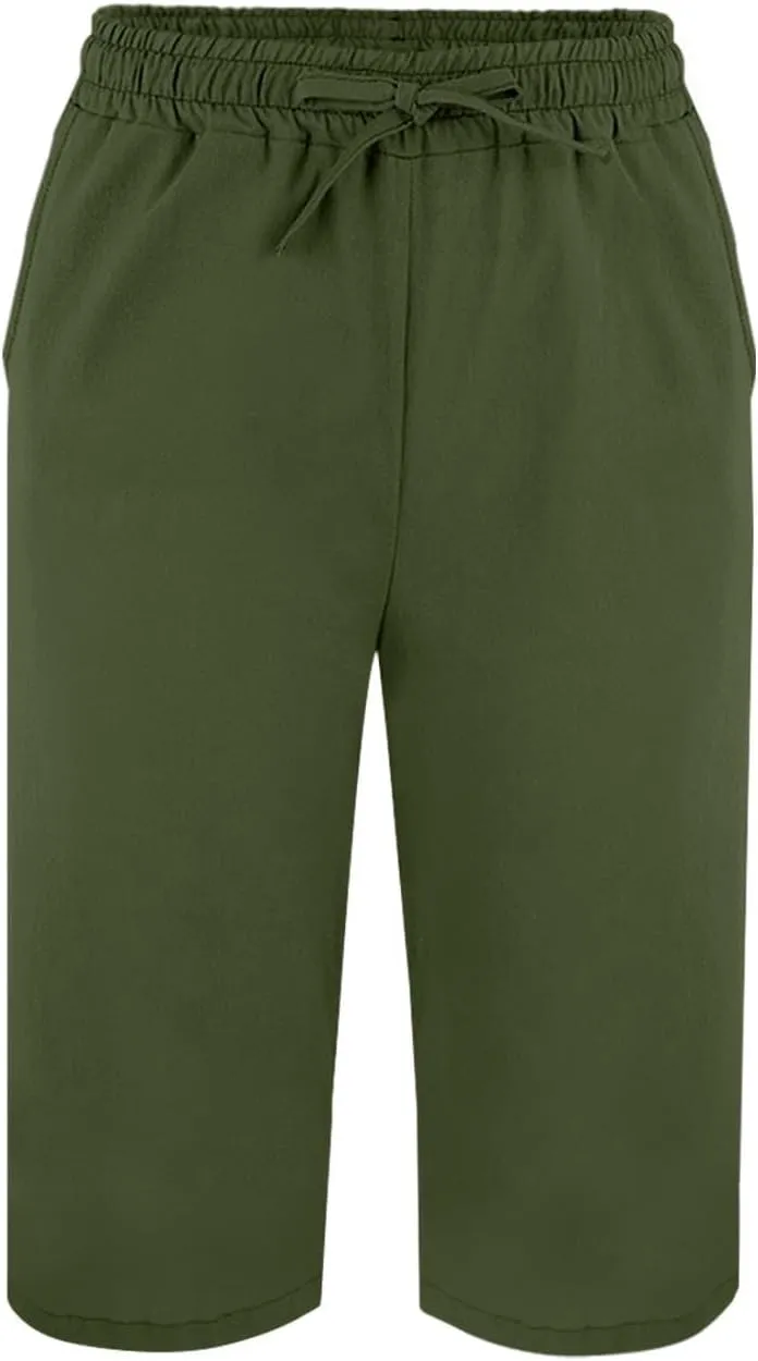 Womens Summer Bermuda Linen Shorts Knee Length Lightweight Loose Summer Casual Shorts with Pockets