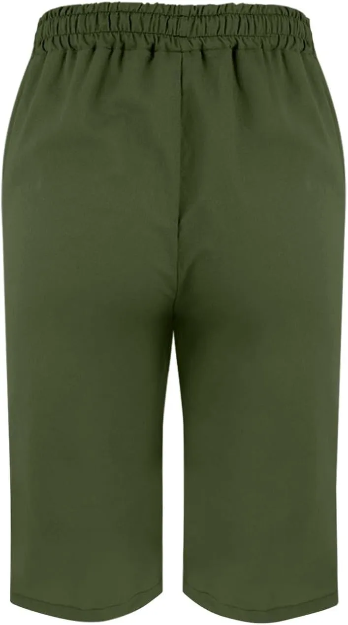 Womens Summer Bermuda Linen Shorts Knee Length Lightweight Loose Summer Casual Shorts with Pockets