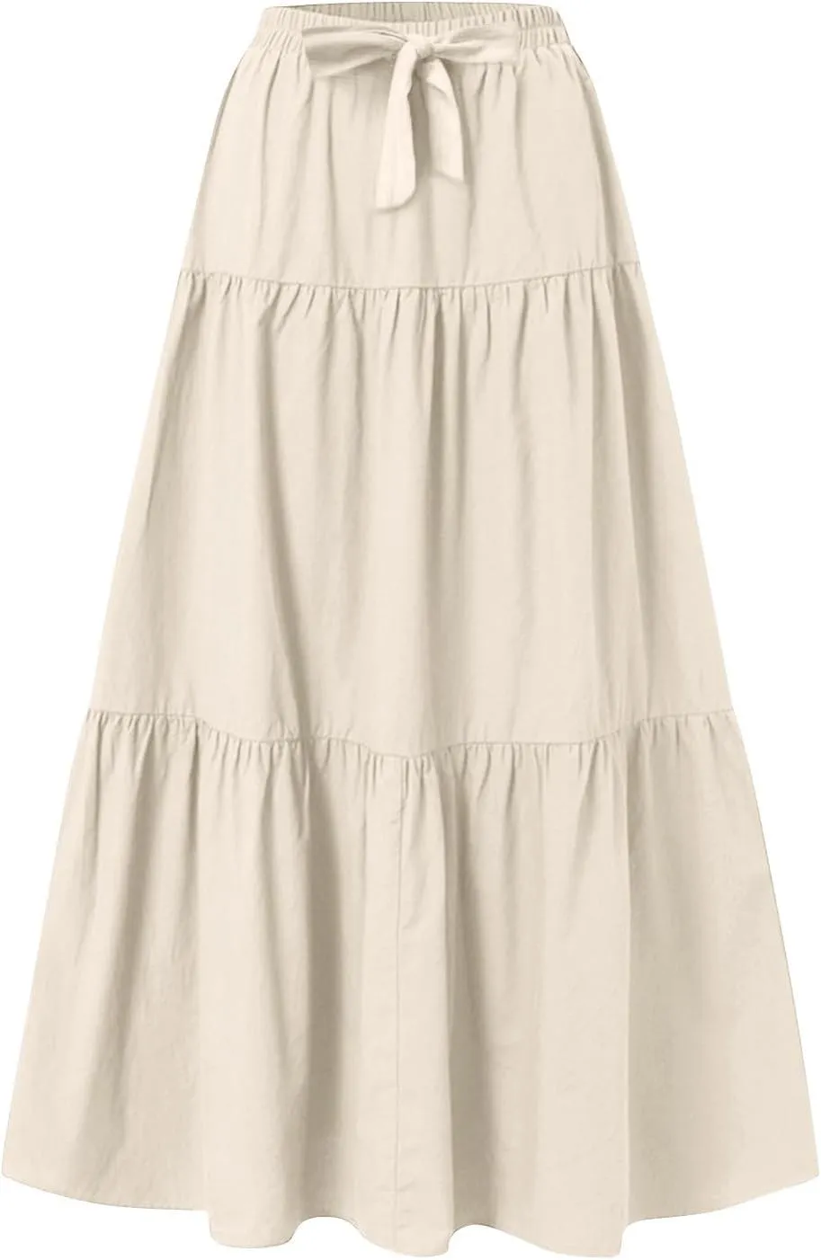 Womens Summer Flowy Swing Midi Skirts Boho High Elastic Waist Fake Drawstring Floral Print A line Casual Cute Skirt
