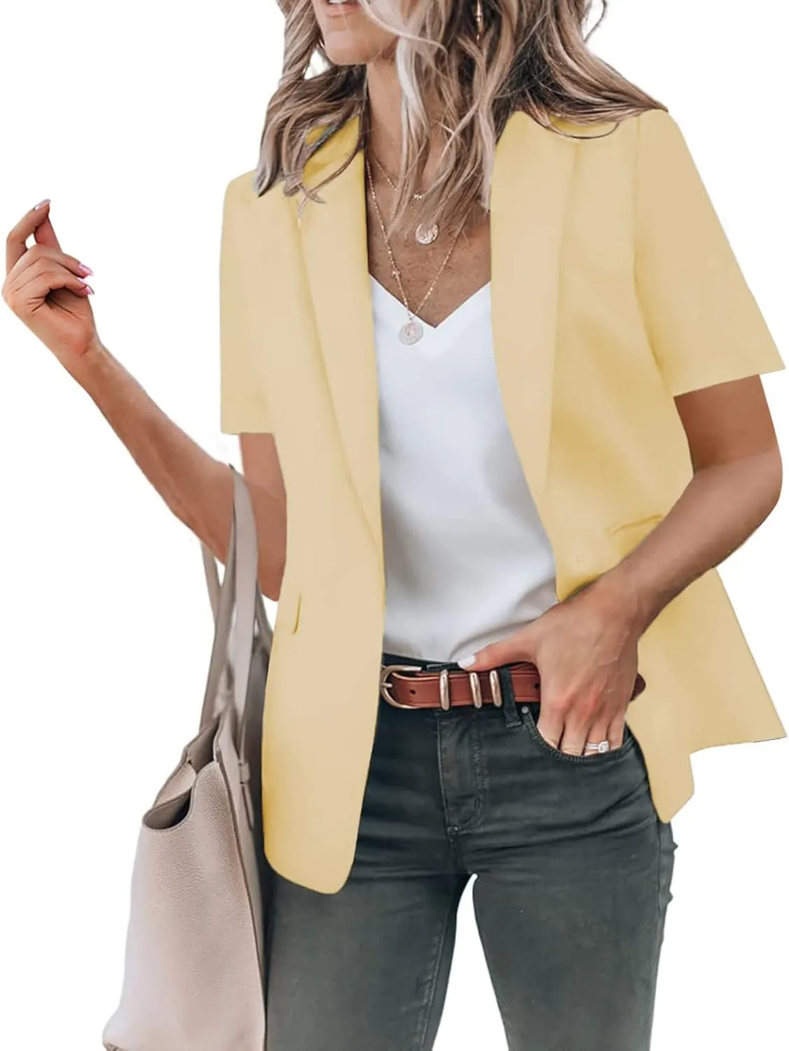 Womens Temperament Button Vest Cardigan Sleeveless Open Front Blazer Casual Lightweight Pocket Jacket Daily Work Suits