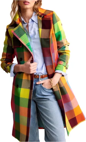 Women's Winter Double Breasted Peacoat Long Sleeve Notch Lapel Midi Long Winter Trench Coat with Belt