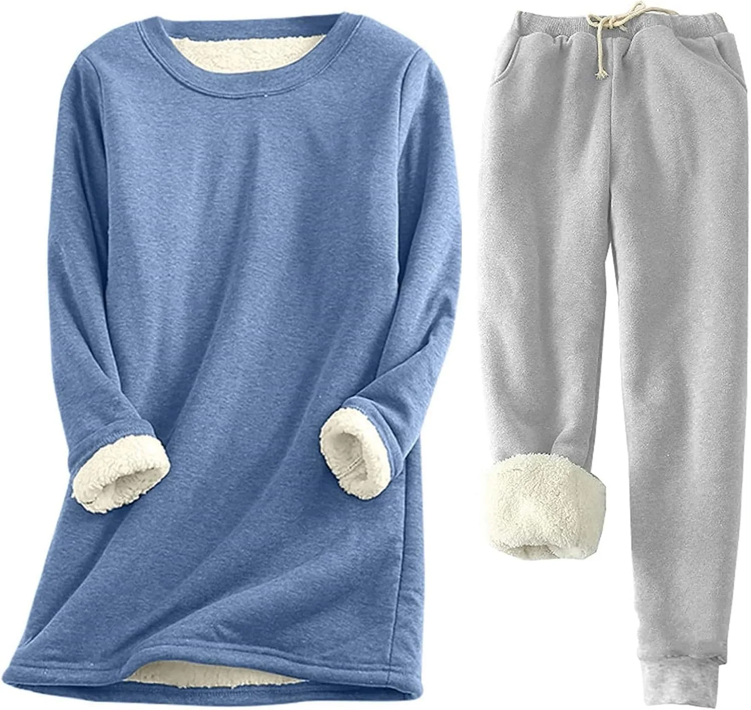 Women's Winter Warm Pajamas Sets Fleece Long Sleeve Thermal Top Fleece Joggers Loungewear Sleepwear Thermal Sets