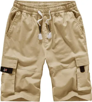 XinYangNi Men's Cargo Shorts Elastic Waist Relaxed Fit Cotton Casual Outdoor Lightweight Work Shorts Multi-Pockets