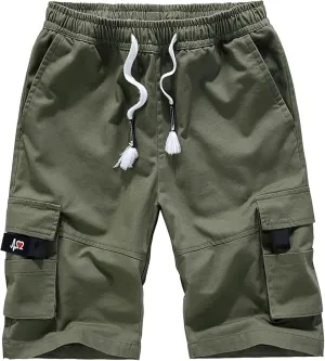 XinYangNi Men's Cargo Shorts Elastic Waist Relaxed Fit Cotton Casual Outdoor Lightweight Work Shorts Multi-Pockets
