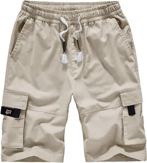 XinYangNi Men's Cargo Shorts Elastic Waist Relaxed Fit Cotton Casual Outdoor Lightweight Work Shorts Multi-Pockets