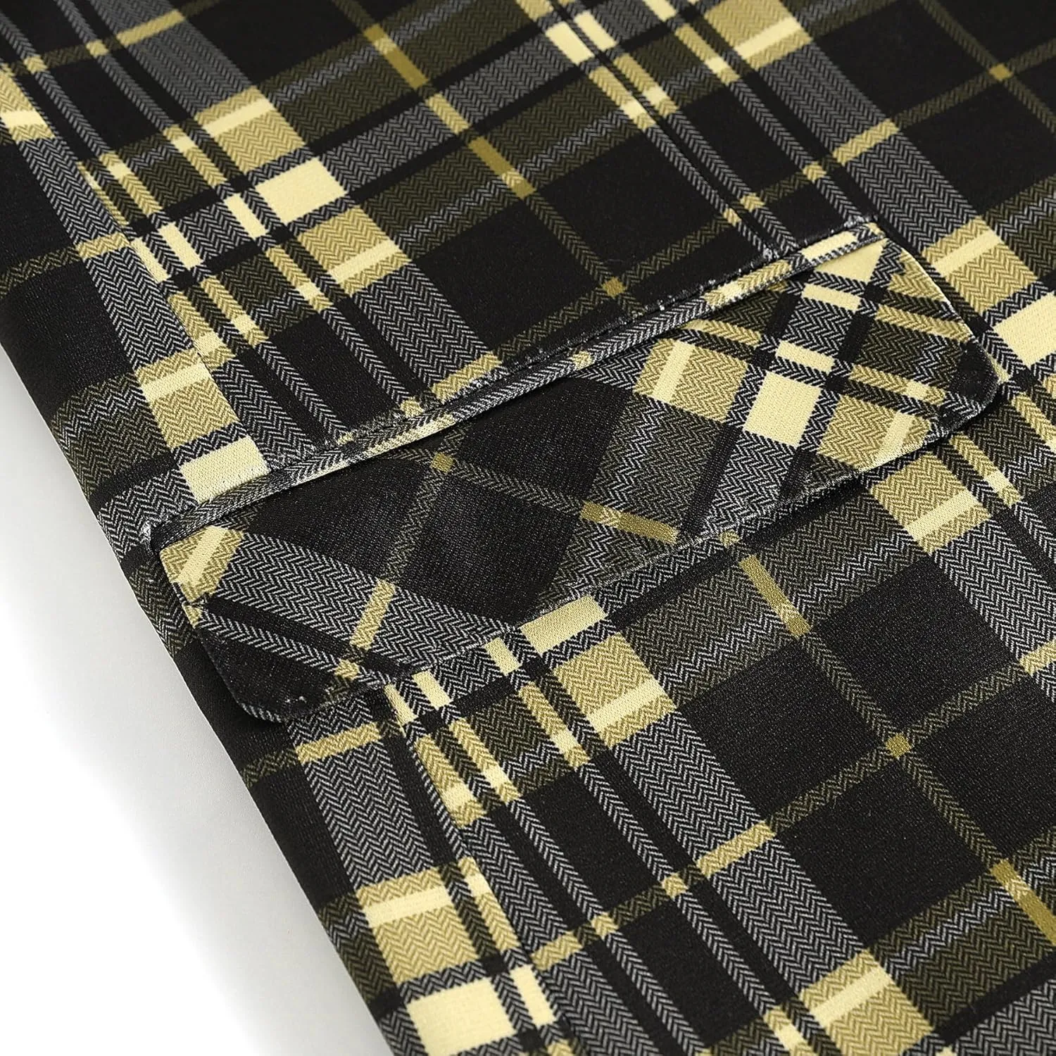YFFUSHI Mens Slim Fit Suits 2 Piece Plaid Button Casual Formal Blazer Pants Set