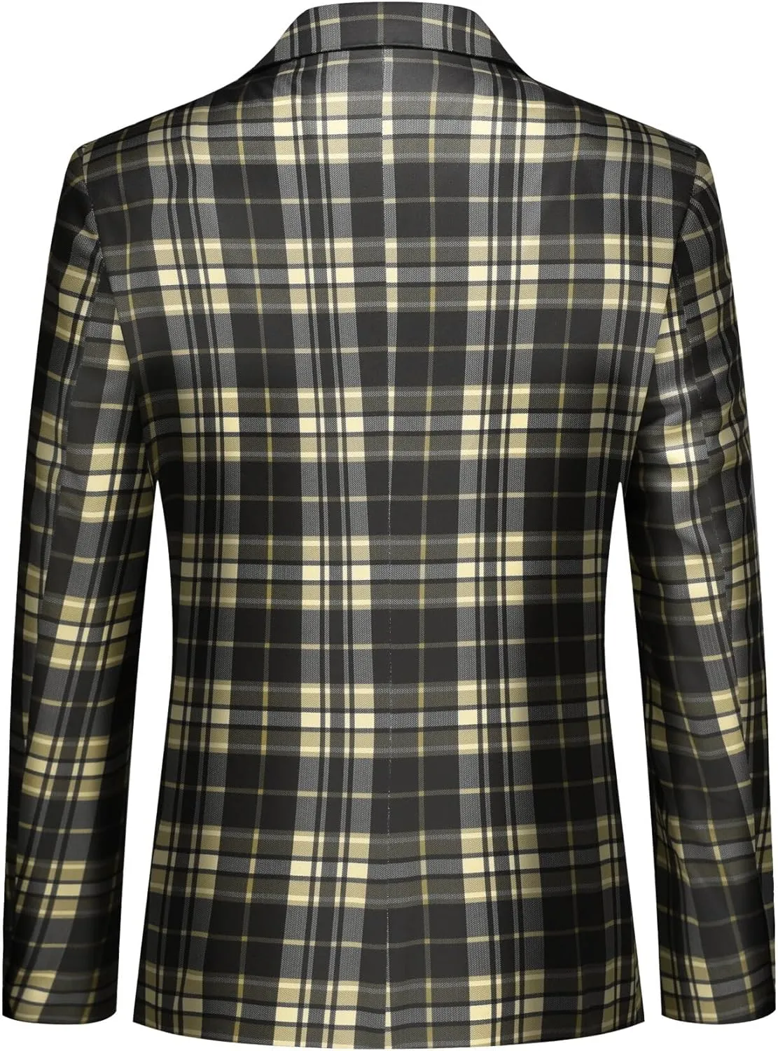 YFFUSHI Mens Slim Fit Suits 2 Piece Plaid Button Casual Formal Blazer Pants Set