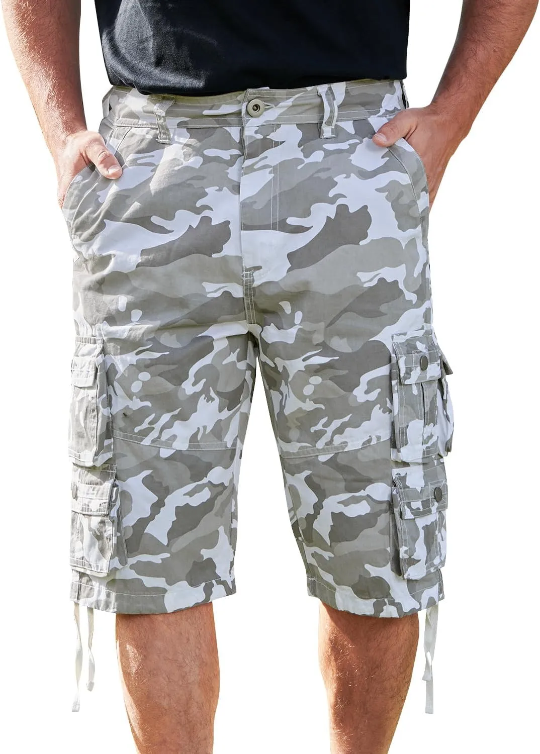 YGREYG Mens Cargo Shorts Long Capri Below The Knee Shorts 3/4 Relaxed Fit Long Shorts with Pockets